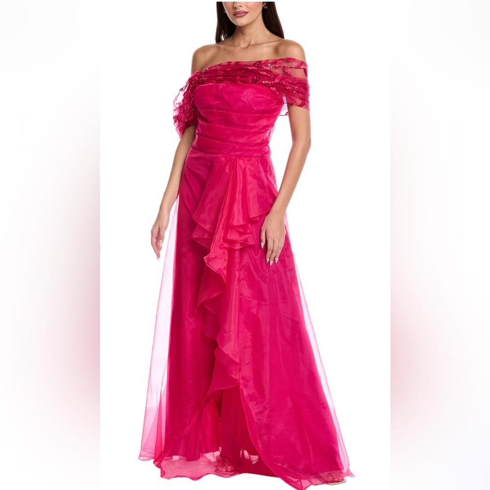 NWT Rene Ruiz Collection Organza & Tulle Off-the-shoulder Pink Gown Size 12